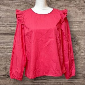 🎁 J. Crew Pink / Coral Ruffle Long Sleeve Top Blouse Size M NWT